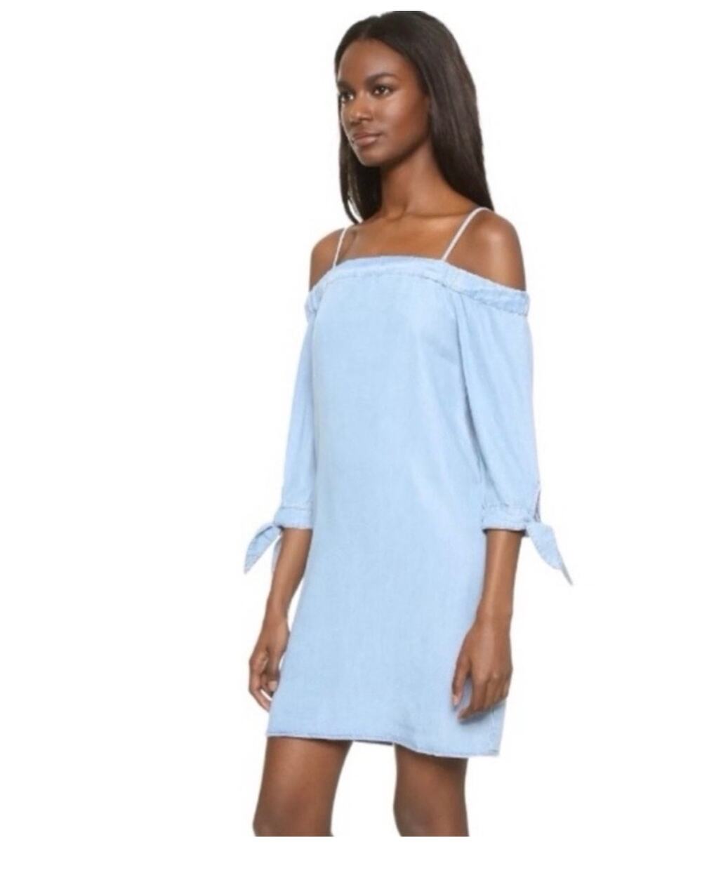 Ella Moss Chambray Off the Shoulder Mini Dress Light Blue XS